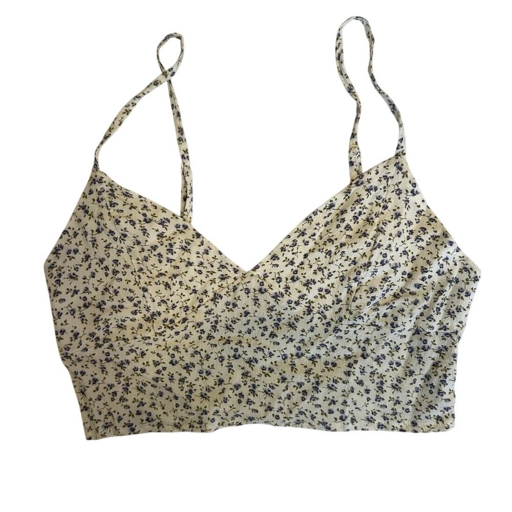 Garage Ditsy Floral V-Neck White Strappy Bralette -White Size XS